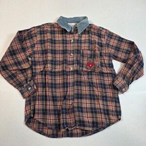 Vintage 90s Kids Plaid Shirt with Bear Patch
